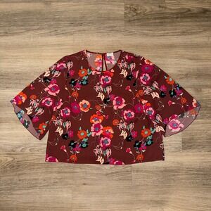 Wilfred Floral Cropped Blouse in Burgundy with Pink and Orange Accents